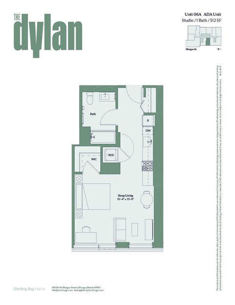 Floor plan for studio, 1 bath, 512 sqft